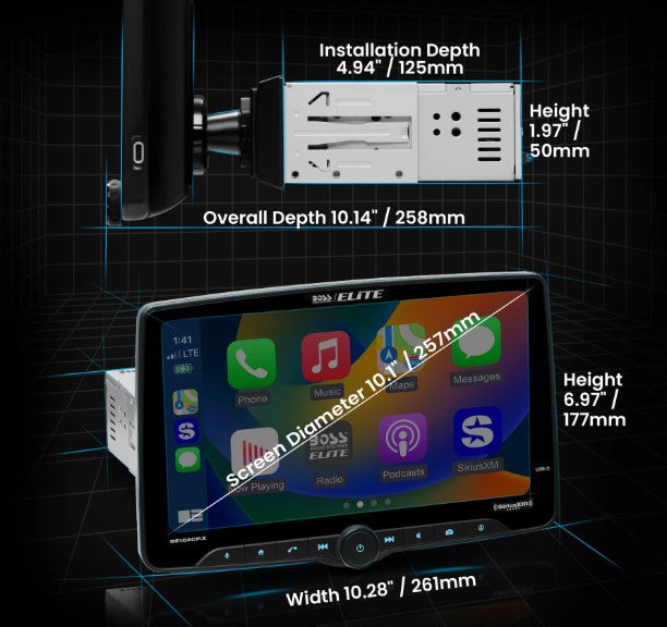 BE10ACP.X - Single-DIN, Wired Apple CarPlay & Android Auto, 10.1" Touchscreen MECH-LESS Multimedia Player