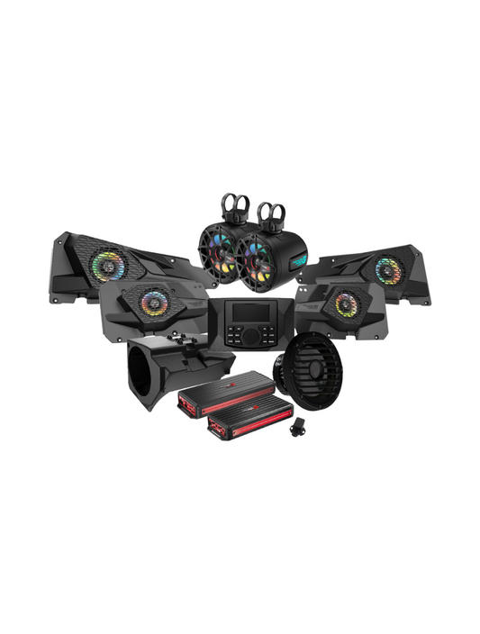 2014 + Razor Specific Complete Audio Kit with 6 Ch & 1 Ch Digital Amplifier 10” Sealed Marine Subwoofer, 6.5” Tower Speaker System, and CMR3 Media Audio Player