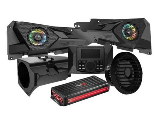 2014+ RZR XP Front Speaker Kit With 4 Ch Digital Amplifier, CMR3 Media Audio Player, And 10” Sealed Marine Subwoofer